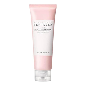 Pink tube of Skinfoo cleansing foam on a white background