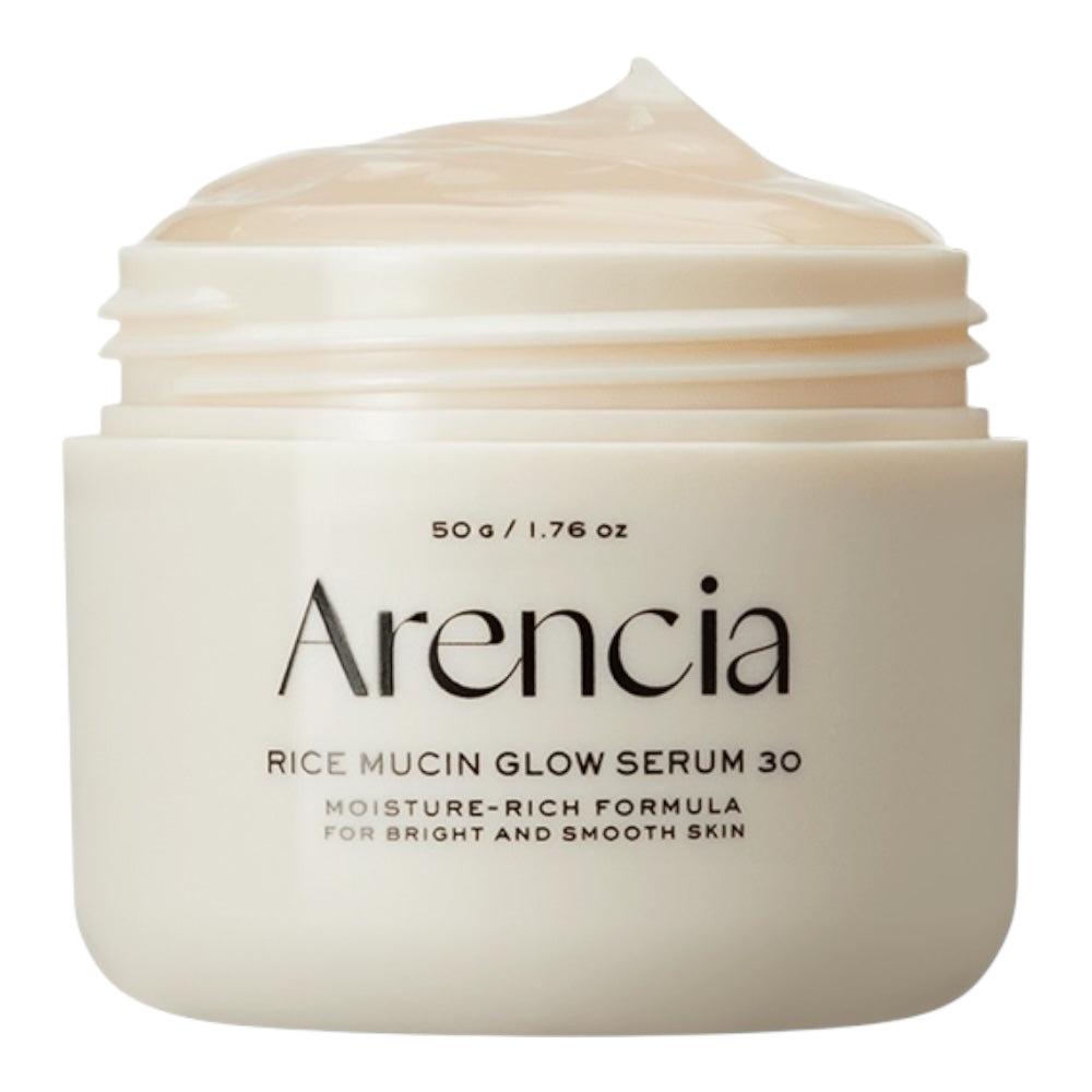 Jar of Arencia Rice Mucin Glow Serum 30 on a white background