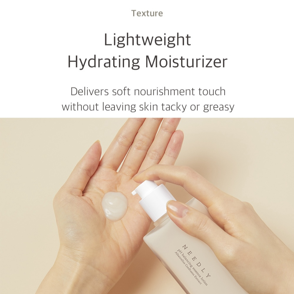 Lightweight hydrating moisturizer being applied with text describing its texture and benefits. Iceland
