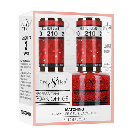 Cre8tion Matching Color Gel & Nail Lacquer 210 Red Hot Devil - LB BEAUTY 